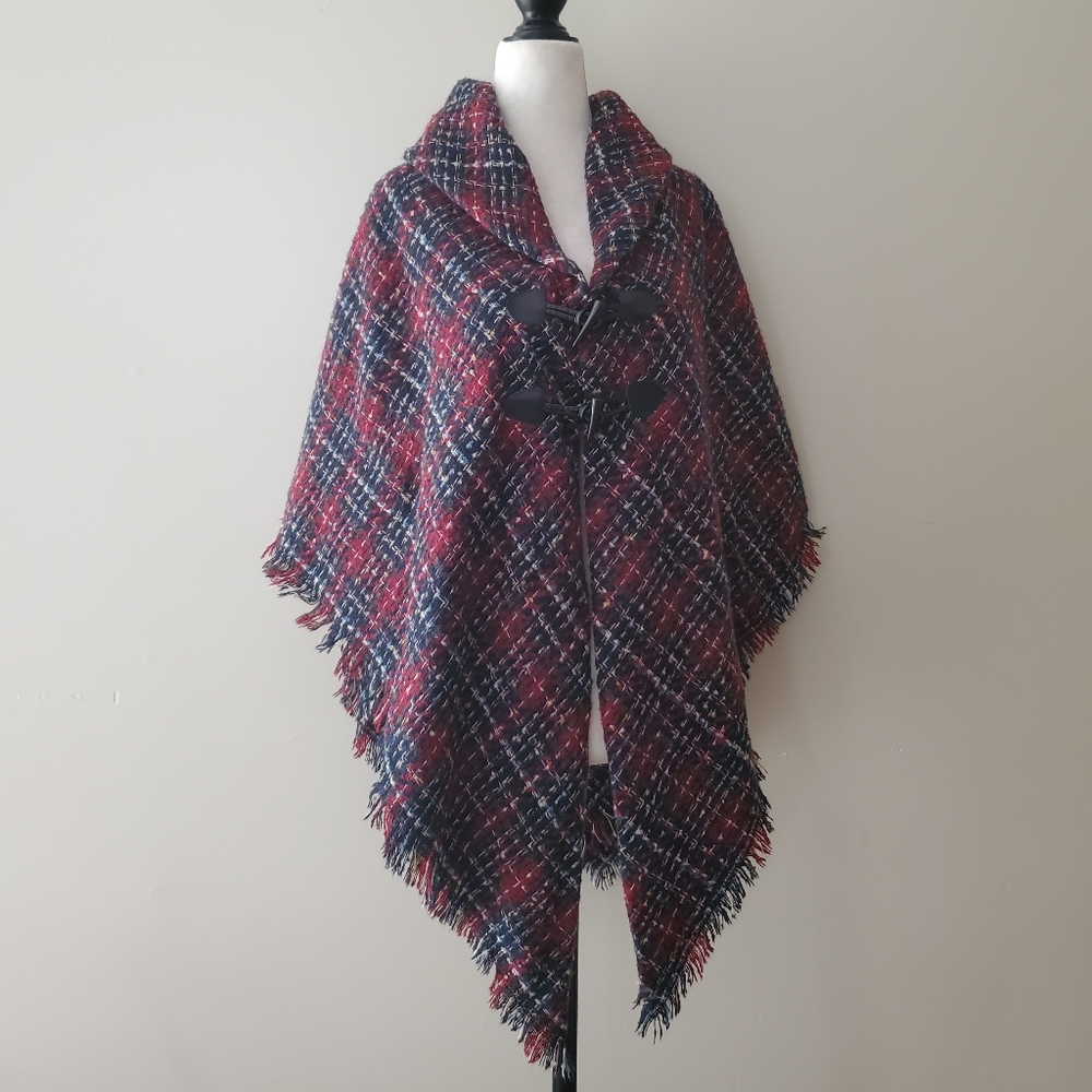 St. John's Bay Plaid Fringe Poncho